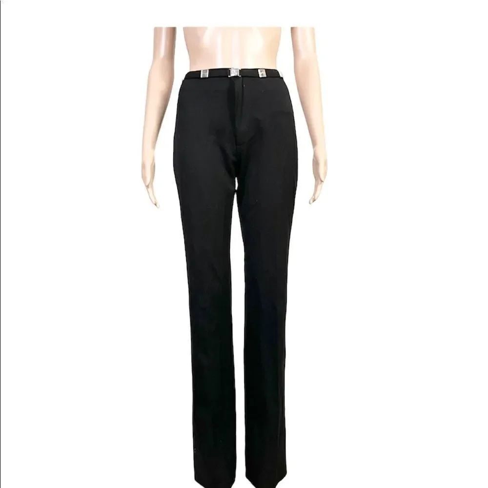Vertigo Vintage Black Buckle Belt Slim Leg High waisted Stretch Dress Pants 4